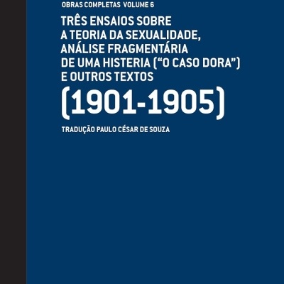 Capa azul escuro e preta de livro com texto branco sobre obras de Sigmund Freud
