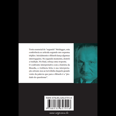 Capa traseira de livro com texto e fotografia em tons de azul