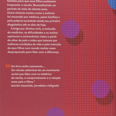 Contracapa de livro em vermelho com texto e padrão geométrico