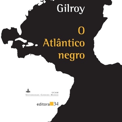 Capa de livro com mapa do Atlântico, título e autor