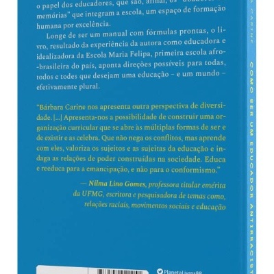 Contracapa de livro azul com texto em amarelo e branco e código de barras