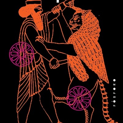 Capa de livro preta com ilustração laranja e texto branco Ciropédia Xenofonte