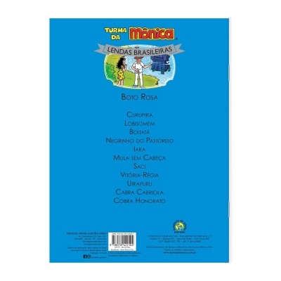 Capa azul do livro Turma da Mônica Lendas Brasileiras com texto e ilustração
