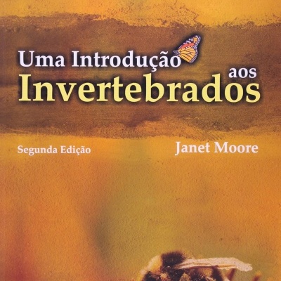Capa de livro amarela e laranja com abelha e título Uma Introdução aos Invertebrados.