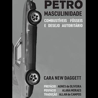 Capa de livro com carro clássico preto e texto sobre masculinidade e combustíveis fósseis