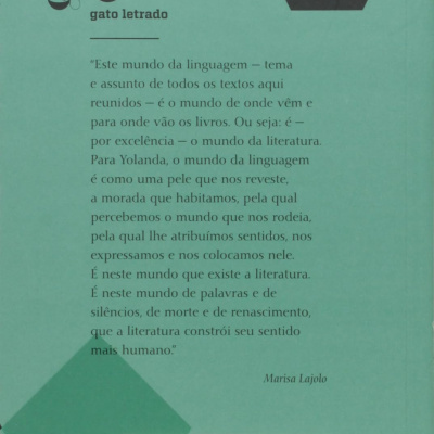 Verso de livro verde com texto e código de barras