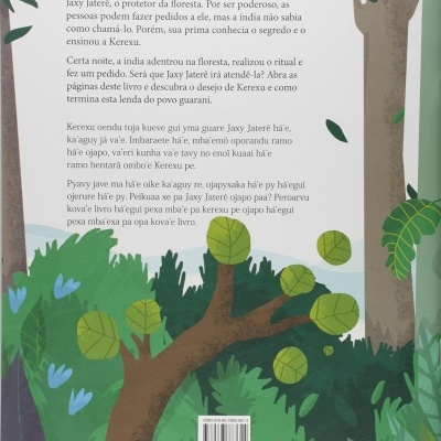 Página de livro com texto e ilustrações de árvores e folhas coloridas.