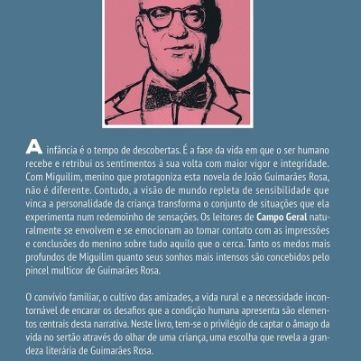 Contracapa de livro com texto em português e ilustração artística de homem em rosa e preto