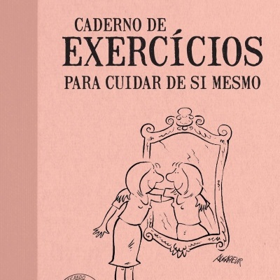 Capa de livro cor-de-rosa com título e ilustração de mulher olhando para o espelho