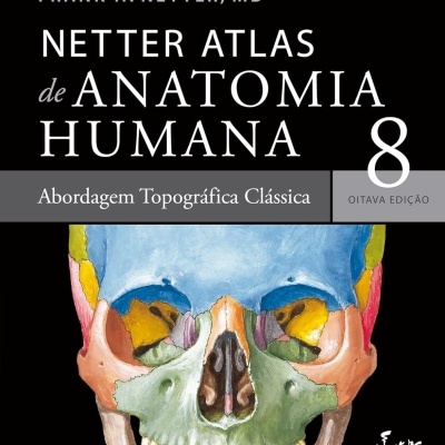 Capa do livro Netter Atlas de Anatomia Humana 8 com ilustração colorida de crânio