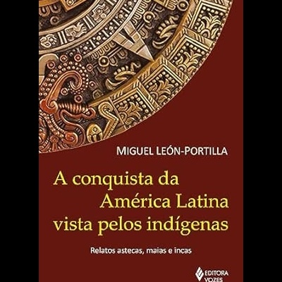 Capa de livro com título amarelo e imagem de calendário asteca dourado em fundo castanho