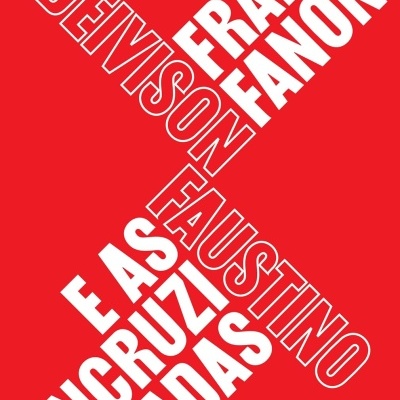 Capa vermelha com nomes em textos brancos formando um X