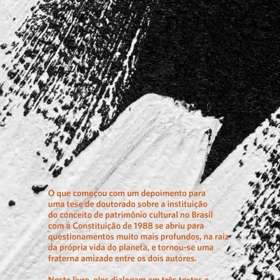 Capa abstrata de livro com texto em laranja e código de barras