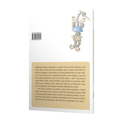Contracapa de livro com ilustração de macaco pendurado, código de barras e texto em português