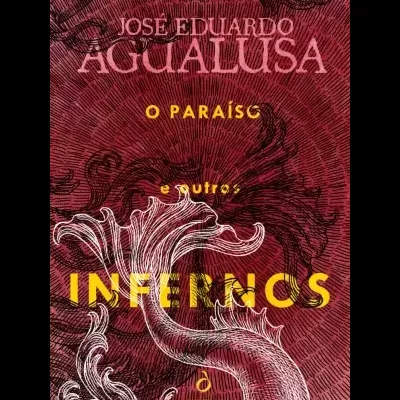 Capa de livro com fundo vermelho, texto colorido e desenho abstrato branco