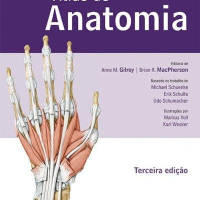 Capa do livro Atlas de Anatomia com ilustração anatómica da mão