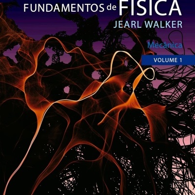 Capa do livro Fundamentos de Física com padrões abstratos em preto e laranja