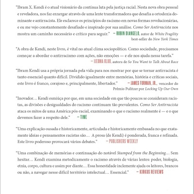 Contracapa do livro Como Ser Antirracista com texto, logos e código de barras