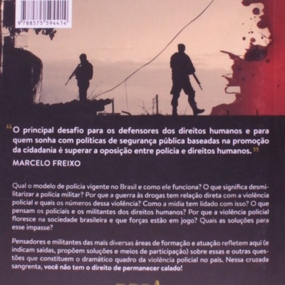 Contracapa do livro TINTA VERMELHA com silhuetas de figuras armadas e tinta vermelha escorrendo.