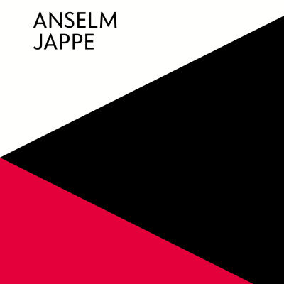 Cartaz com texto CONFERÊNCIAS DE LISBOA ANSELM JAPPE ANTÍGONA com formas geométricas preto e vermelho