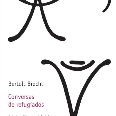 Capa de livro Conversas de refugiados de Bertolt Brecht com design abstrato preto sobre fundo branco