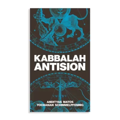Capa de livro Kabbalah Antision com ilustrações astrológicas em azul sobre fundo castanho.