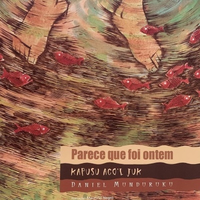 Capa de livro com pés em água e peixes vermelhos, texto do título e autor.