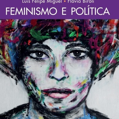 Capa de livro com pintura abstrata colorida e texto Feminismo e Política