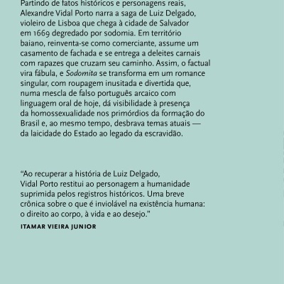 Texto em português com descrição histórica e código ISBN no fundo azul claro