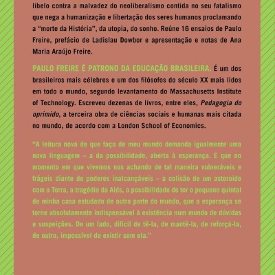 Capa traseira de livro castanho com texto e riscas verdes