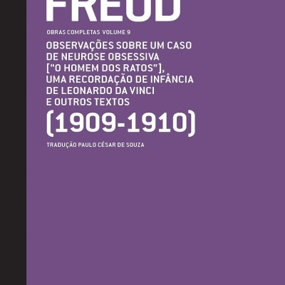 Capa de livro roxa com texto branco de Sigmund Freud, volume 9, obra de 1909-1910, editora Companhia das Letras