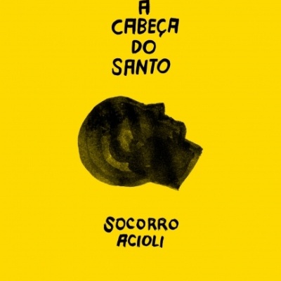 Capa de livro amarelo com título, imagem de cabeça e autor em preto