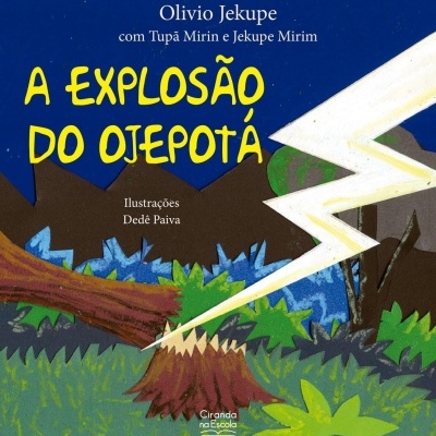 Capa de livro ilustrada com relâmpago, árvores e folhagem
