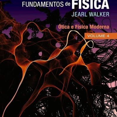 Capa do livro FUNDAMENTOS de FÍSICA com design abstrato em tons de laranja e preto