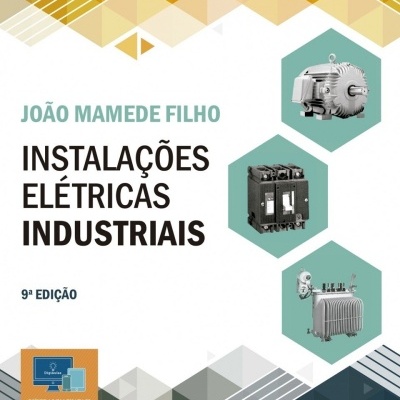 Capa de livro sobre instalações elétricas industriais com imagens de componentes elétricos