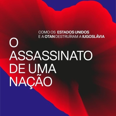 Capa de livro com fundo azul, mancha vermelha e texto branco