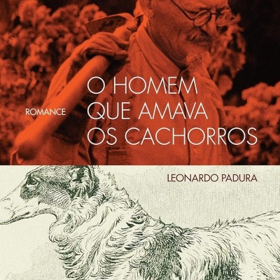 Capa de livro O Homem Que Amava Os Cachorros com homem e cachorro desenhado.