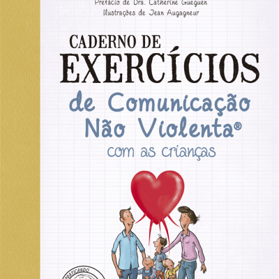 Capa de livro exercícios comunicação não violenta com ilustração de família e coração