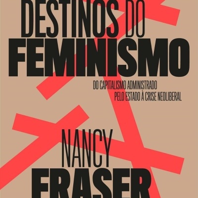 Capa de livro castanho com cruzes femininas vermelhas e texto em preto