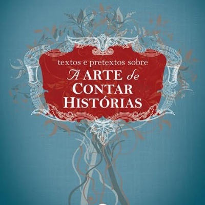 Capa de livro azul com texto decorativo em vermelho e branco