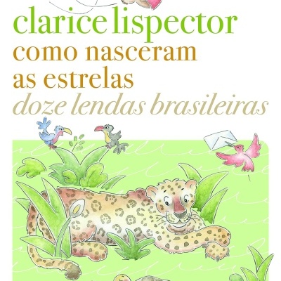 Capa de livro com texto e ilustrações de animais e um duende