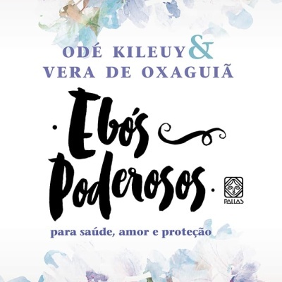 Cartaz decorativo com texto em português e flores aquareladas em azul e roxo