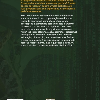 Capa de livro verde com texto sobre programação e ciência espacial