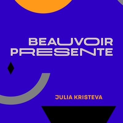 Capa de livro azul com formas geométricas e texto branco e laranja