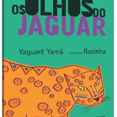 Capa de livro com desenho de jaguar laranja e título em letras grandes