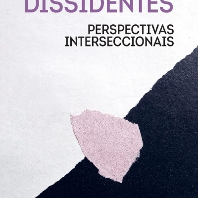 Capa de livro Feminismos Dissidentes com fundo texturizado e texto em preto e roxo