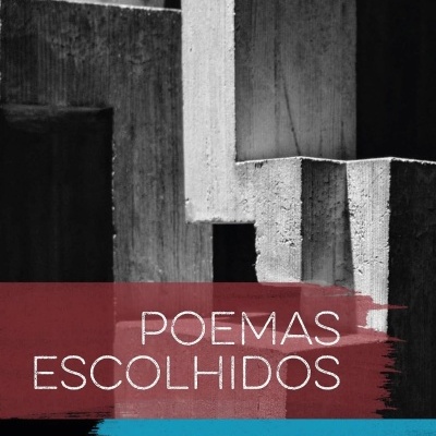 Capa do livro Poemas Escolhidos de Ferreira Gullar com textura de cimento e textos em faixas coloridas.