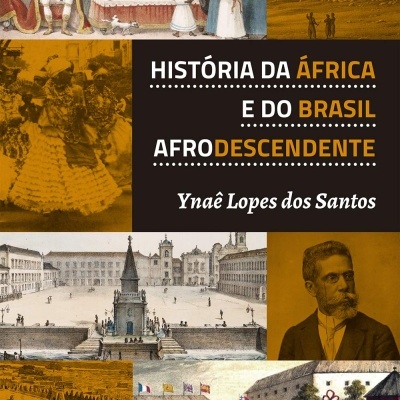 Capa do livro História da África e do Brasil Afrodescendente com ilustrações históricas e título em português.