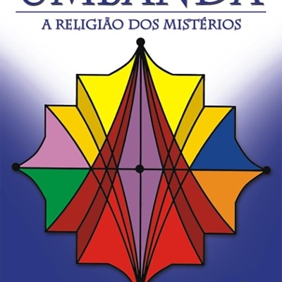 Capa do livro As Sete Linhas de Umbanda com gráfico geométrico colorido
