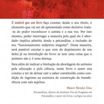 Contracapa de livro com texto explicativo e fundo vermelho